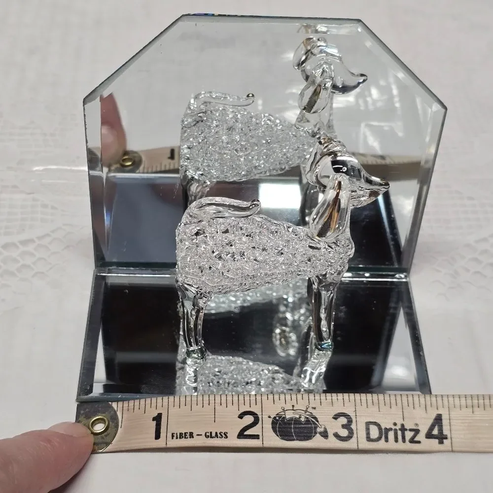 Spun Glass Poodle Dog Figurine On Mirror Stand NEW